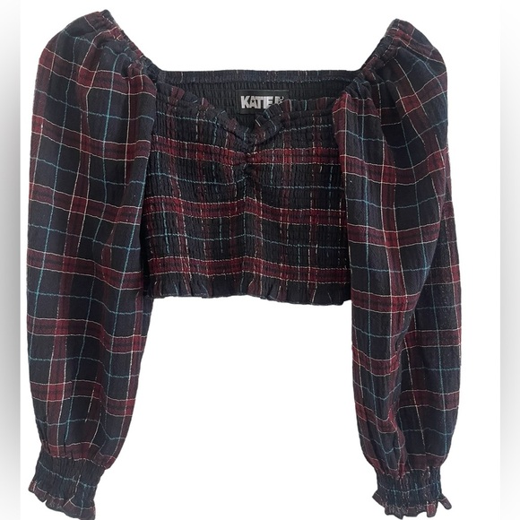 Katie J NYC Girls Chloe Puff Sleeve Smocked Cropped Top Size Medium - Picture 1 of 14